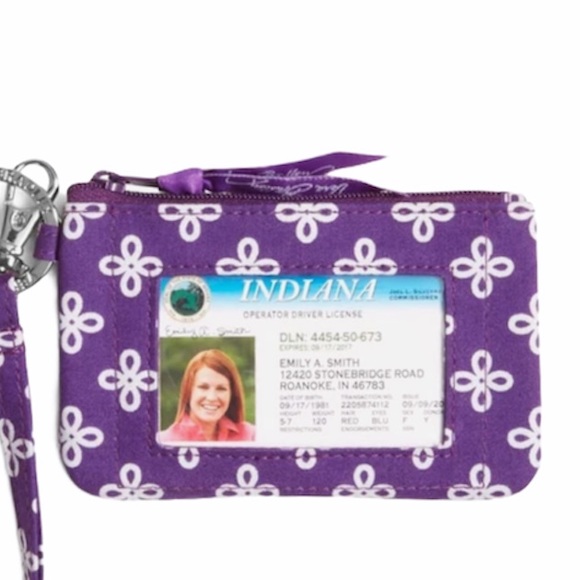 Vera Bradley Northwestern University Zip ID and Lanyard Purple White - Picture 4 of 5